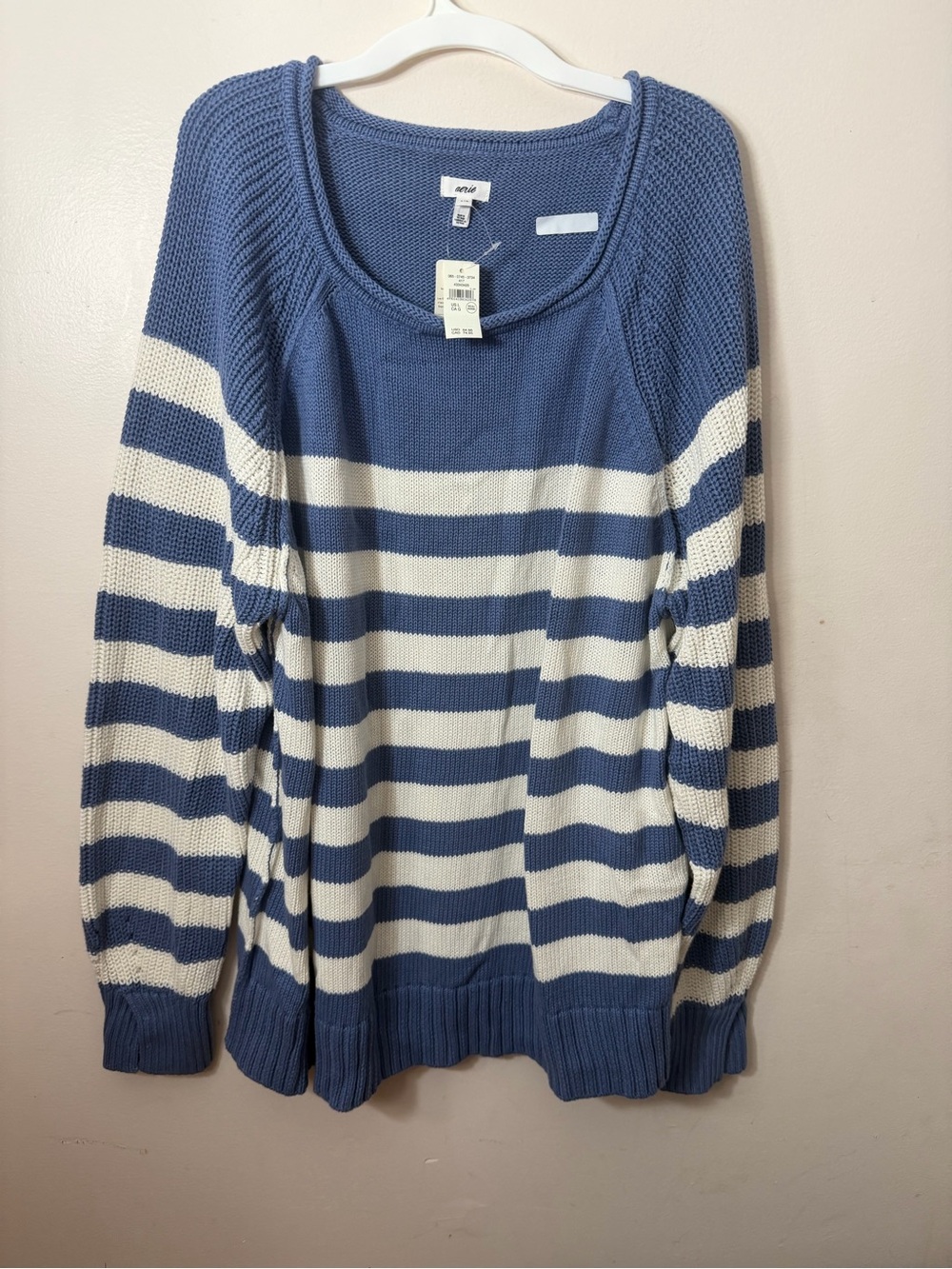 Aerie Blue and White Striped Scoop Neck Sweater